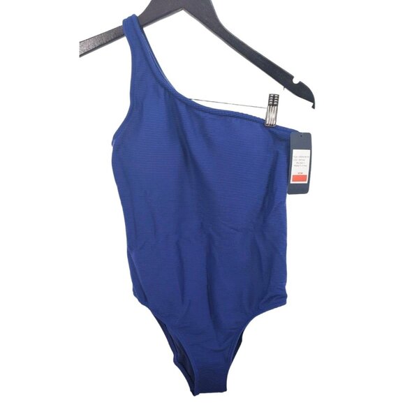 Rachel Roy XS Ribbed Solid One-piece Swimsuit One Shoulder Swimwear Nautical - Picture 2 of 11